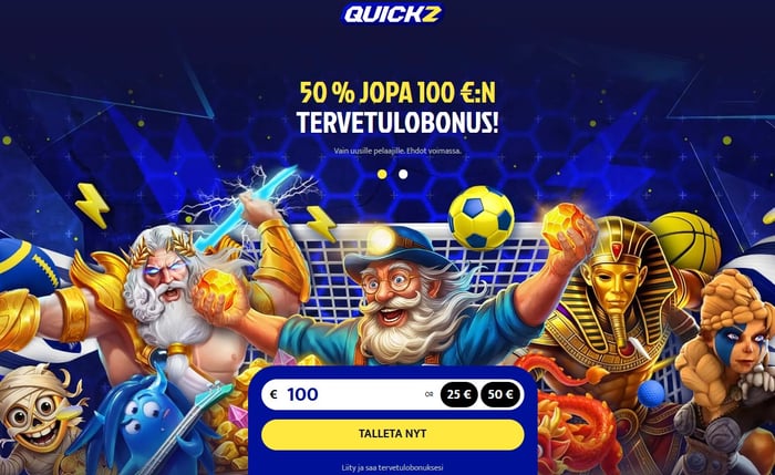 Quickz’ finske forside med blå og gul utforming.